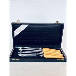 Vintage Solingen Metasco Set 6 German Knives Bakelite Handles Butterscotch